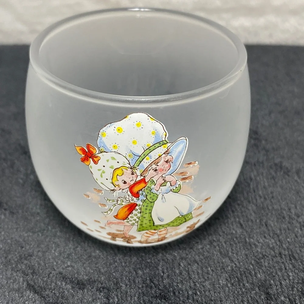 VTG Holly Hobbie‎ or Strawberry Shortcake Frosted Glass Candle Votive Holder